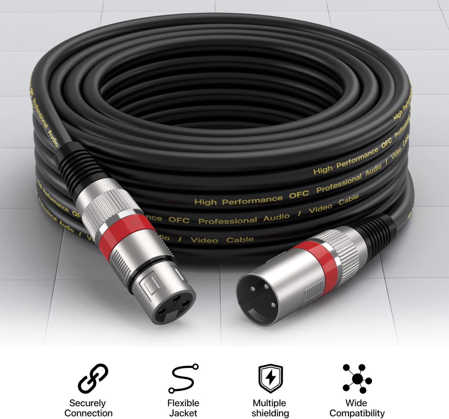 Black XLR Cable Premium Balanced DMX Cable with 3-Pin XLR Male to Female Microphone Cable