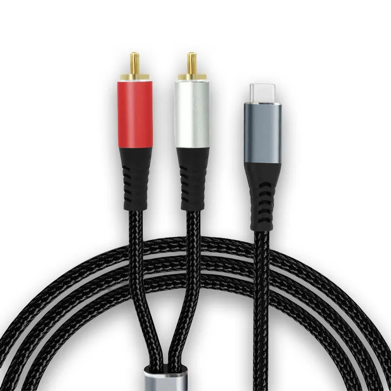 New Fashion USB C to 2 Male RCA Audio Stereo Cable Mobile Phone Gold Plated Plug Type-C to 2 Rca Y Splitter Adapter Cable