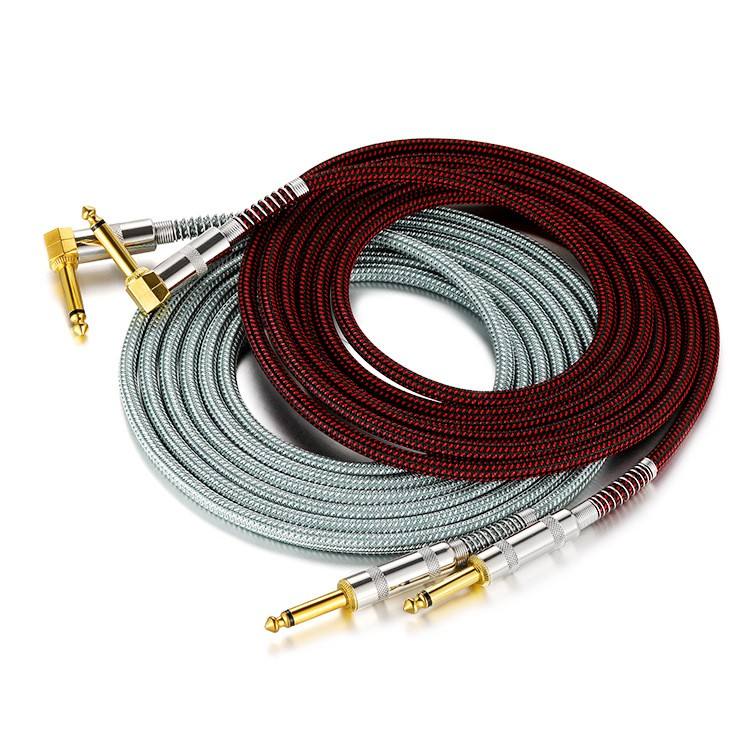 Guitar Cables Electric Guitar Chord 1/4 Inch Straight to Right Angle 6.35mm Gold Plated TS Plug Nylon Connect Guitar Instrument Cable for Guitar Bass Drum Audio Device