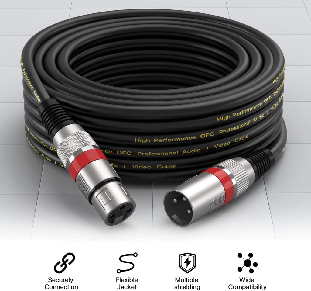 Black XLR Cable Premium Balanced DMX Cable with 3-Pin XLR Male to Female Microphone Cable