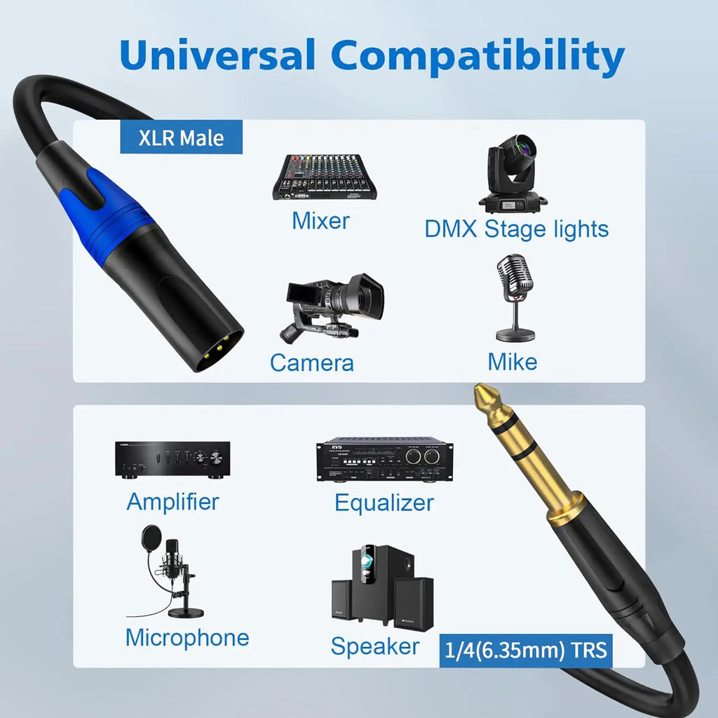 Factory Custom Length XLR Male to 1/4 Inch 6.35mm TRS Male Audio Stereo Mic Cable 6.35mm Male to XLR Balanced Mic Cable