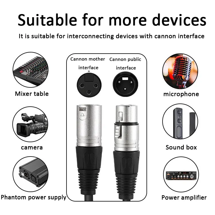 Factory OEM Hifi XLR Audio Cable Microphone Mic 3 Pin Connector XLR Male to Female Extension Cables for Speaker