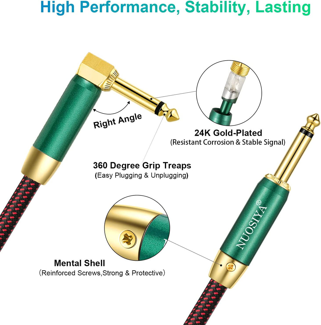Guitar Cable Instrument Cord TS 1/4 Inch Audio 22AWG Chord 6.35MM Right Angle Support Guitar Amp