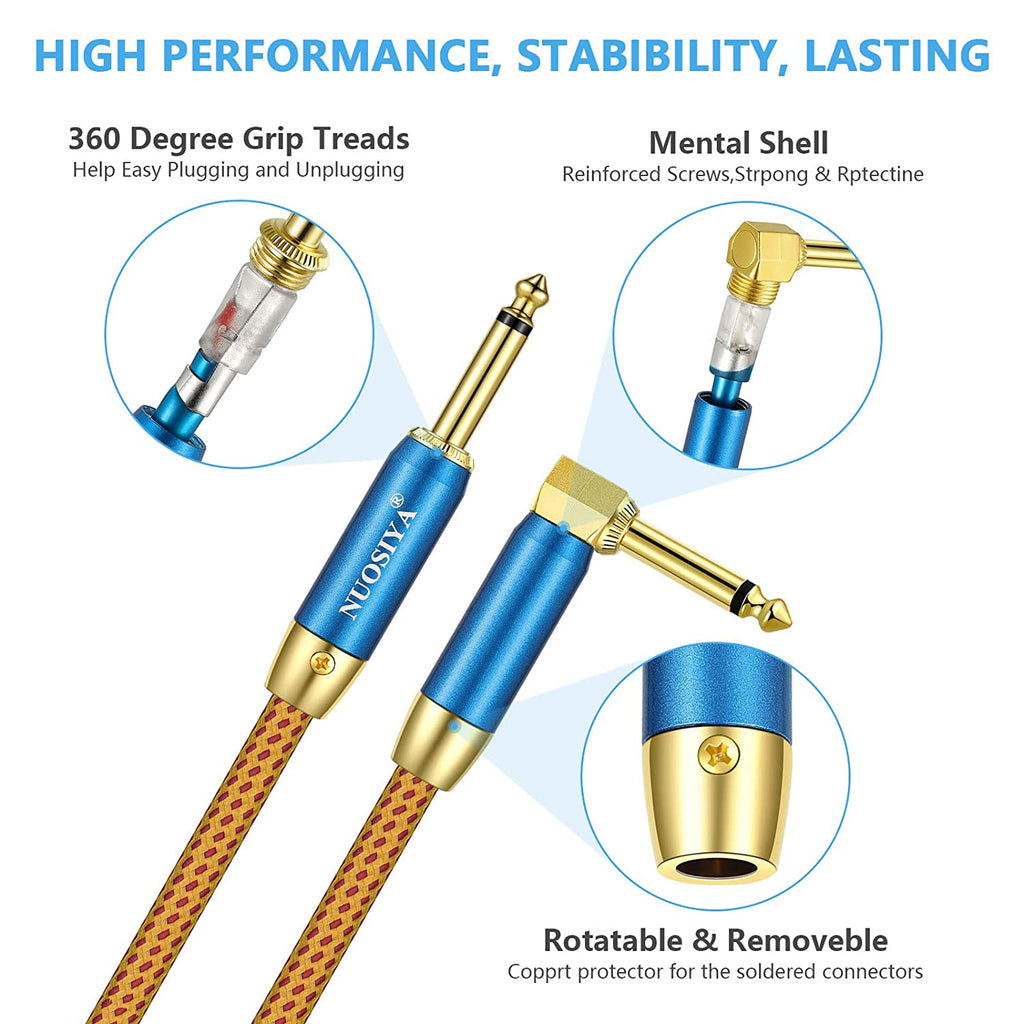 6.35mm Electric Guitar Chord Instrument Cable L Shaped Guitar Cable Straight to Right Angle Gold Plated Plug for Bass