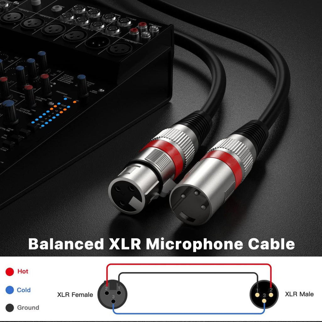 Black XLR Cable Premium Balanced DMX Cable with 3-Pin XLR Male to Female Microphone Cable