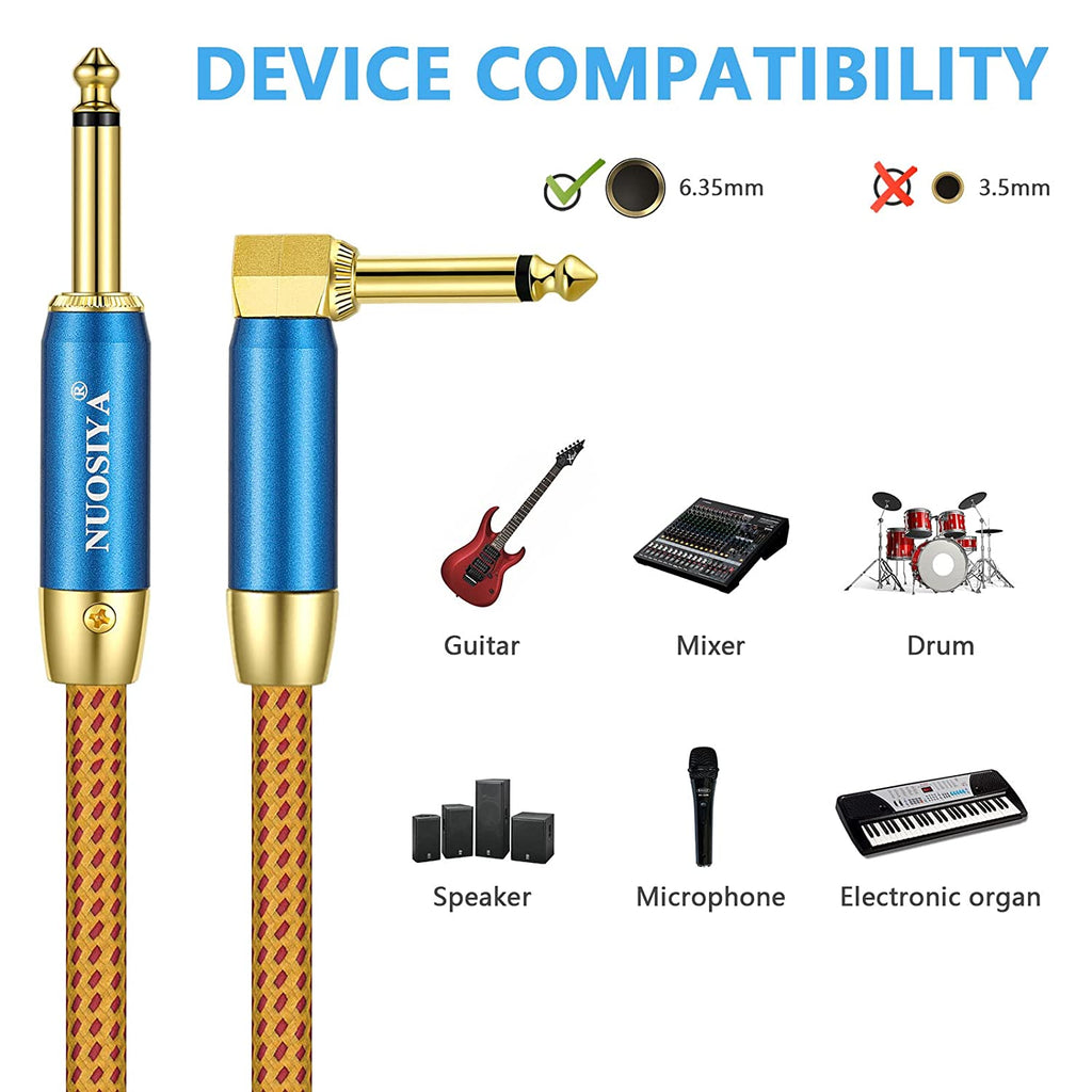 6.35mm Electric Guitar Chord Instrument Cable L Shaped Guitar Cable Straight to Right Angle Gold Plated Plug for Bass