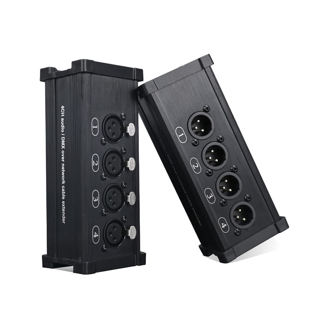 Multi Network XLR Cable 4 Channel Breakout Kit Pair with 2 Boxes XLR Splitter Boxes Pair with 4X Male XLR Box and 4X Female XLR Box Compatible with EtherCON Connector
