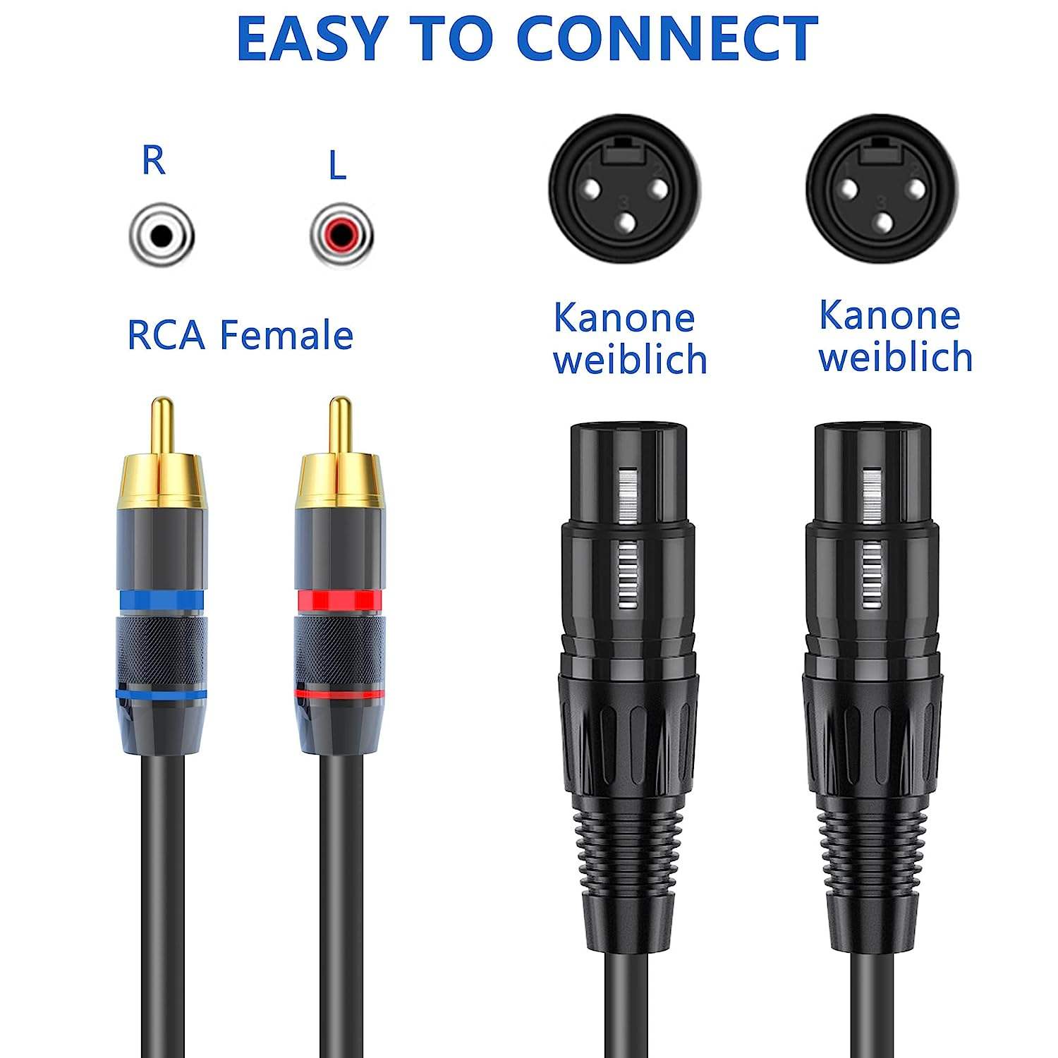 Dual XLR to RCA Cable Heavy Duty Dual XLR Female to Dual RCA HiFi Stereo Audio Connection Microphone Interconnect Cable