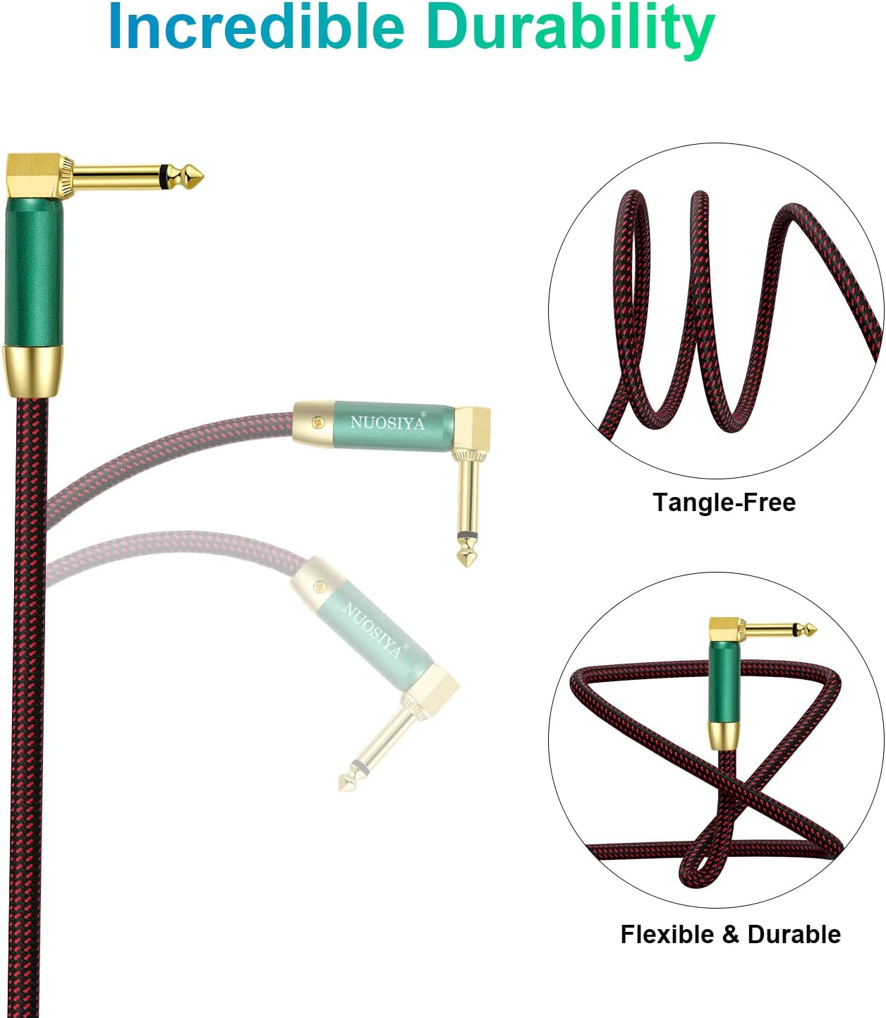 Guitar Cable Instrument Cord TS 1/4 Inch Audio 22AWG Chord 6.35MM Right Angle Support Guitar Amp