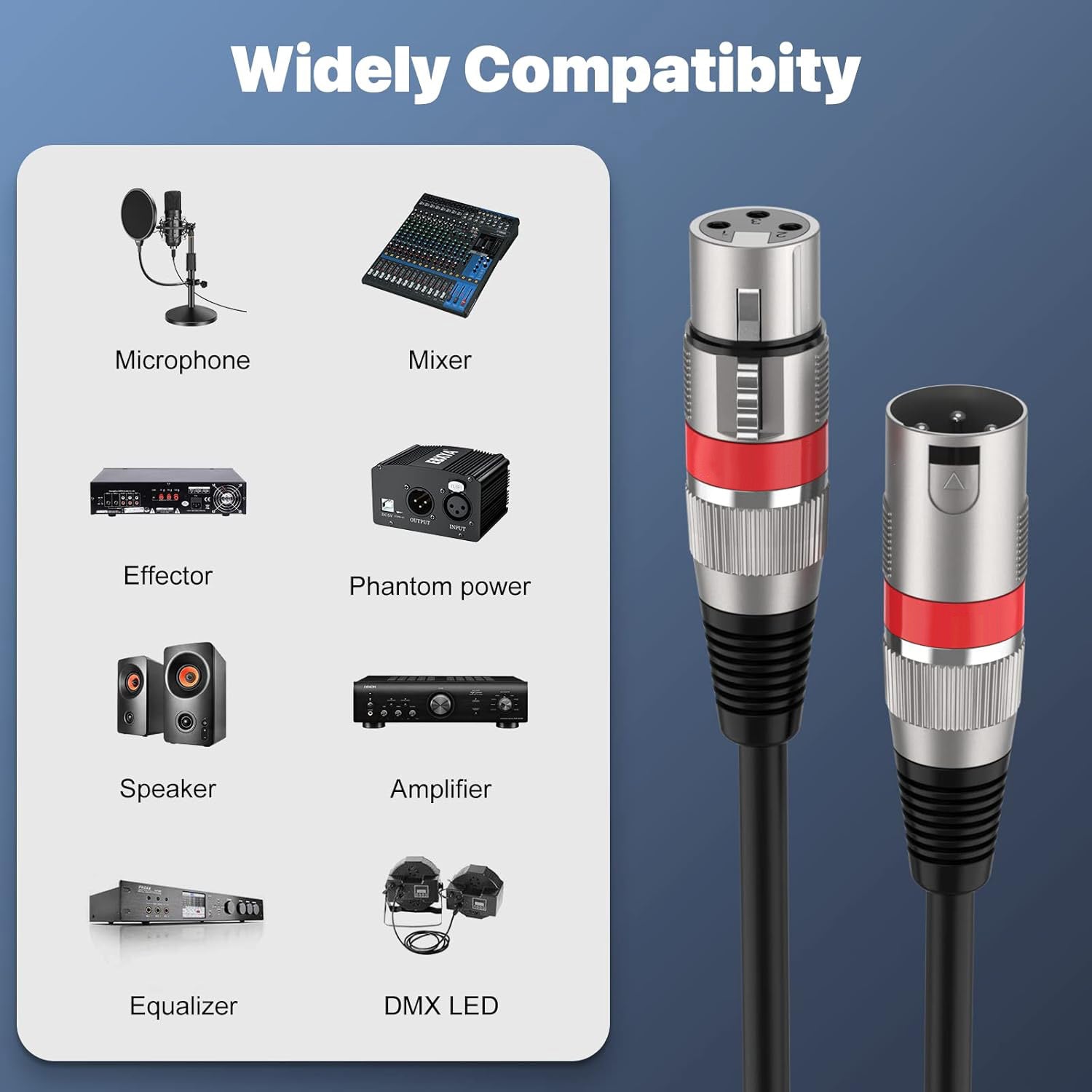 Black XLR Cable Premium Balanced DMX Cable with 3-Pin XLR Male to Female Microphone Cable