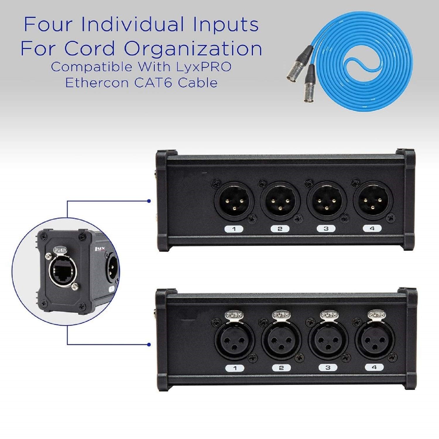 Multi Network XLR Cable 4 Channel Breakout Kit Pair with 2 Boxes XLR Splitter Boxes Pair with 4X Male XLR Box and 4X Female XLR Box Compatible with EtherCON Connector