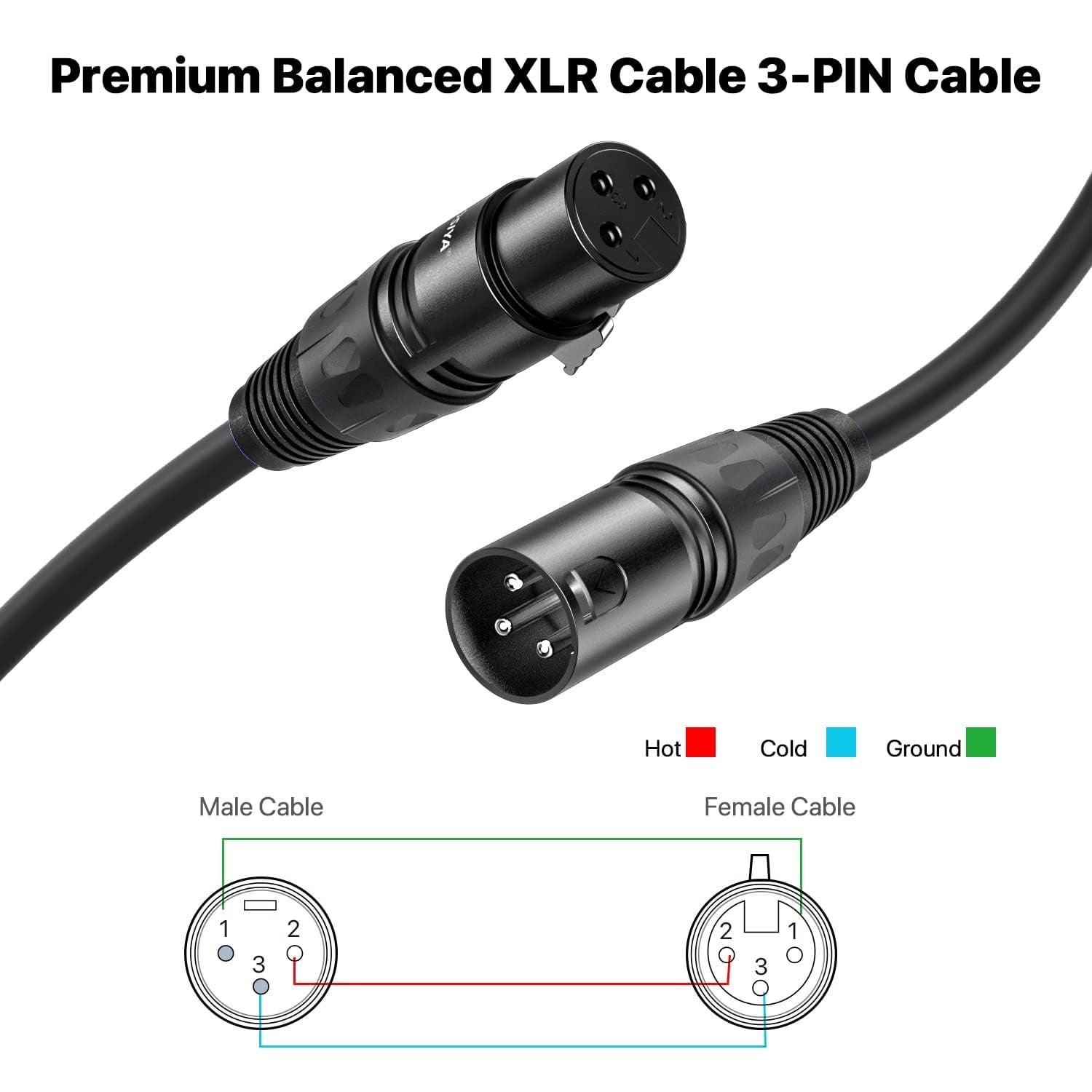 XLR Cable 3 Pins Balanced XLR Microphone Cable Male to Female Suitable for Audio Mixer Speaker Systems Radio Station