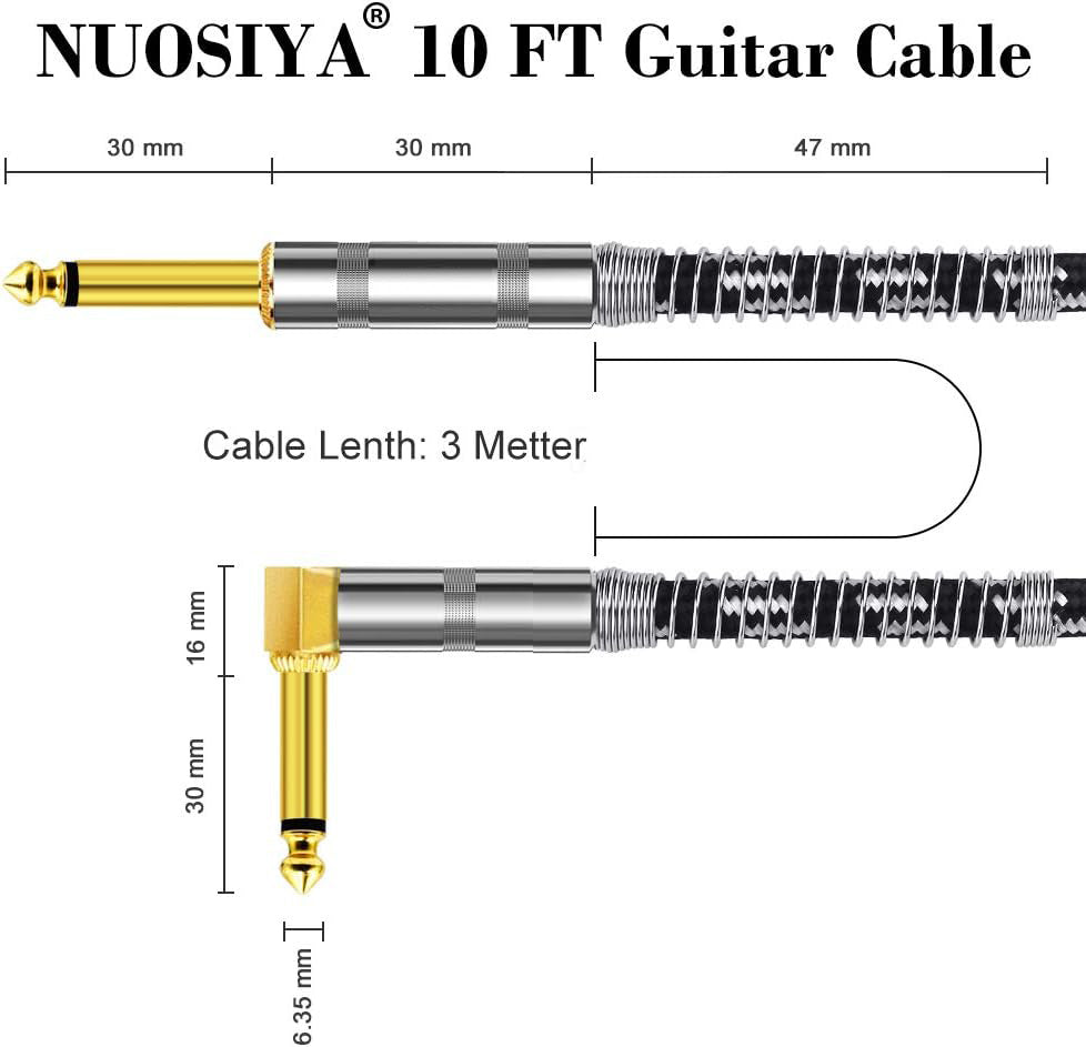 Factory oem Guitar Cable 6.35mm TS Straight to Right Angle Instrument Cable Male to Male Plug Audio Cord for Electric Guitar