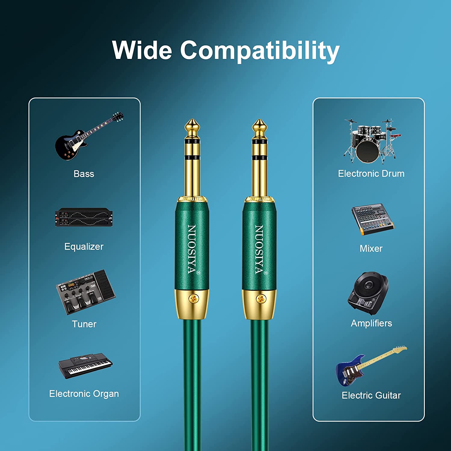 1/4 inch TRS Cable Gold Plated Heavy Duty Copper Shell TRS 6.35mm Male to Male Balanced Stereo Audio Adapter