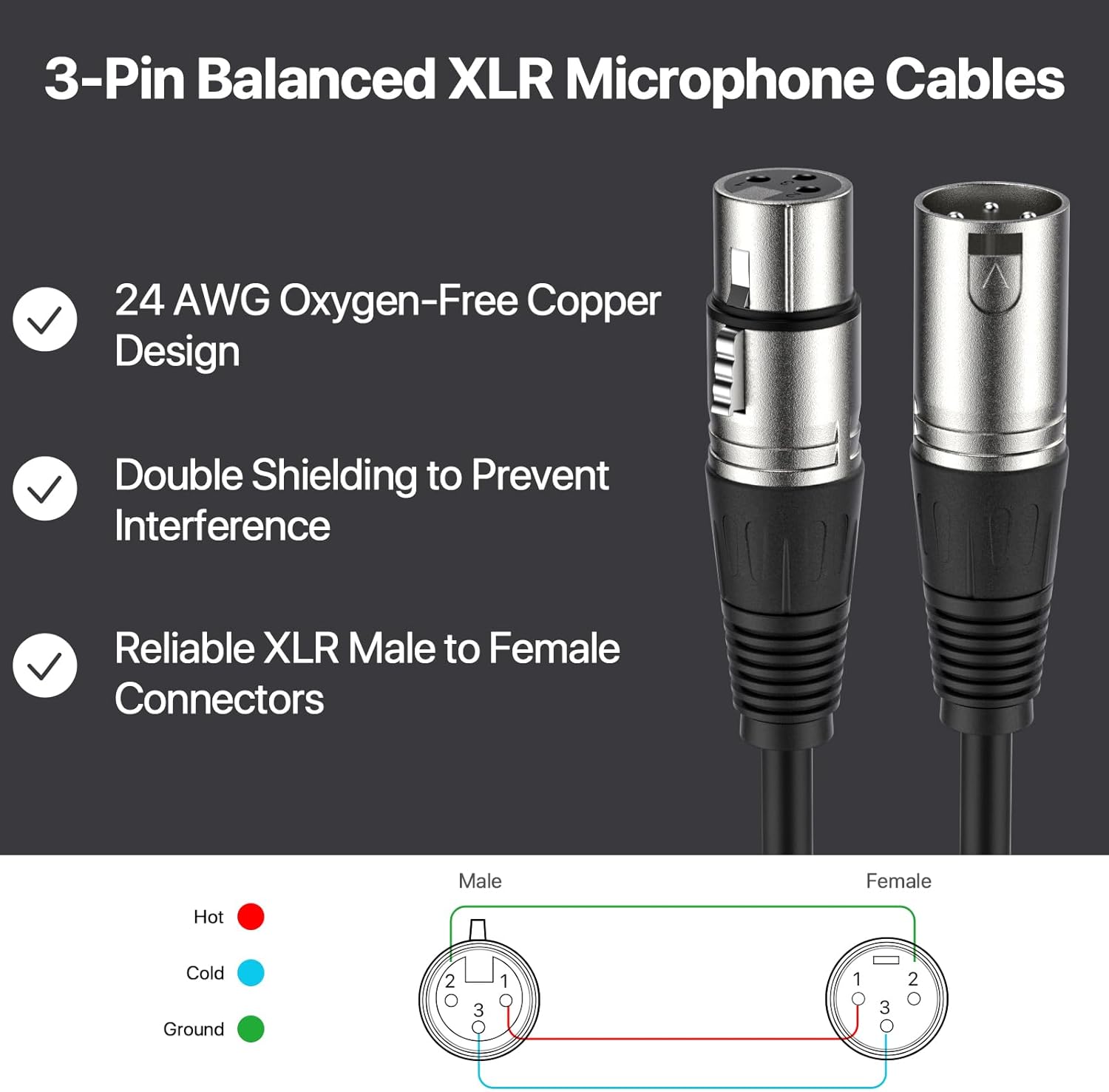 Factory OEM Hifi XLR Audio Cable Microphone Mic 3 Pin Connector XLR Male to Female Extension Cables for Speaker