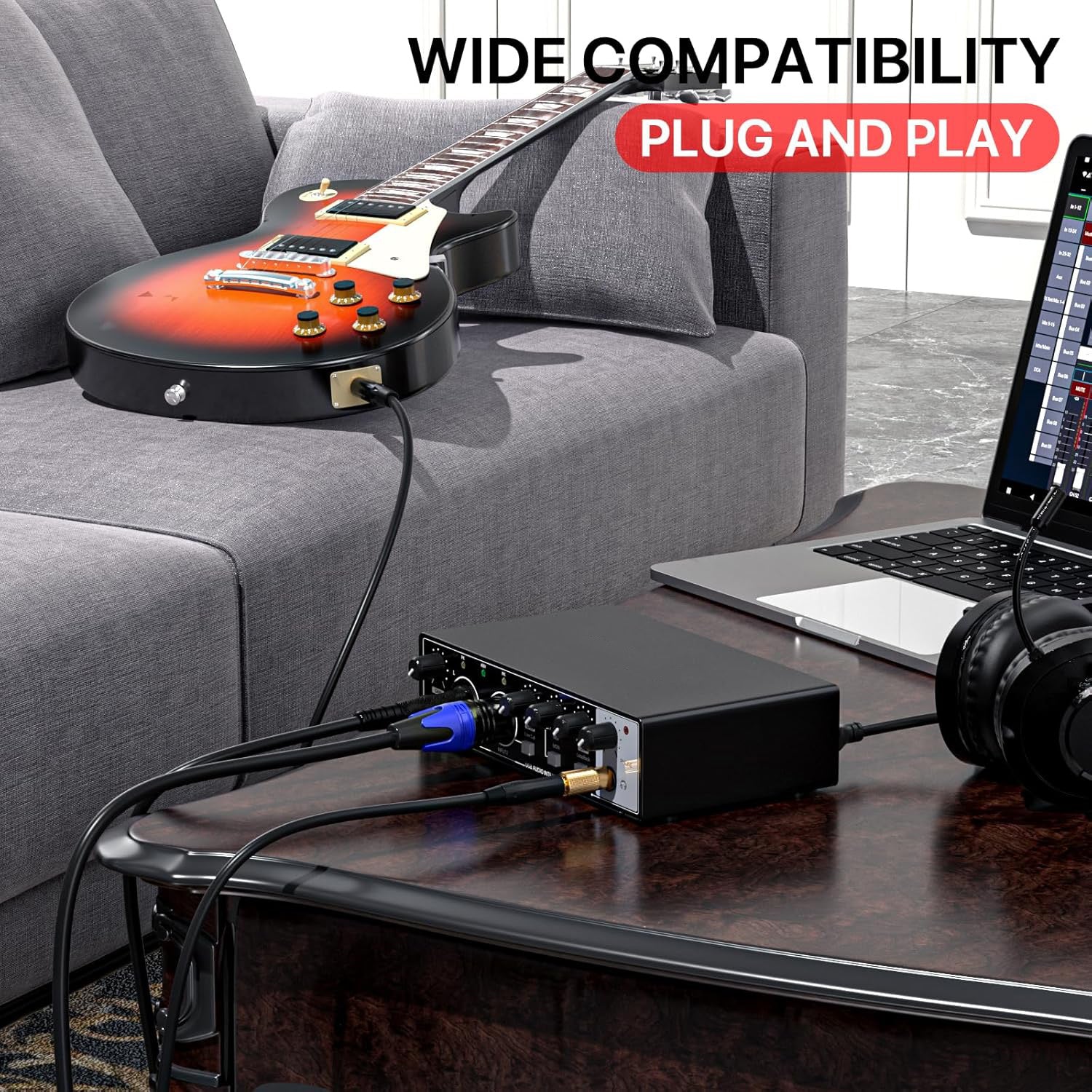 2i2 USB Audio Interface for PC and Mac, 24-bit/192kHz Plug and Play Interface for Recording Music, Studio, Guitar, Podcast, Streaming