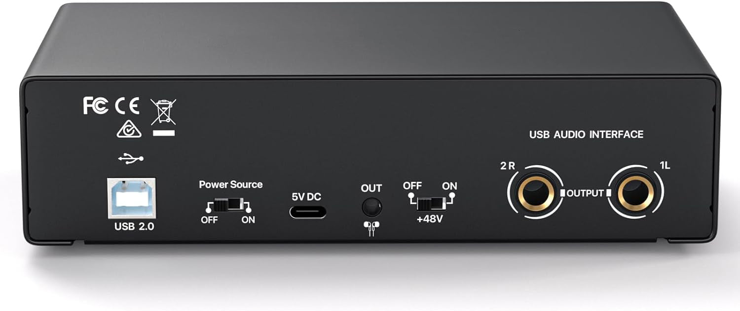 2i2 USB Audio Interface for PC and Mac, 24-bit/192kHz Plug and Play Interface for Recording Music, Studio, Guitar, Podcast, Streaming